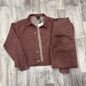 Pinkish plush Denim Jacket and Pants Set